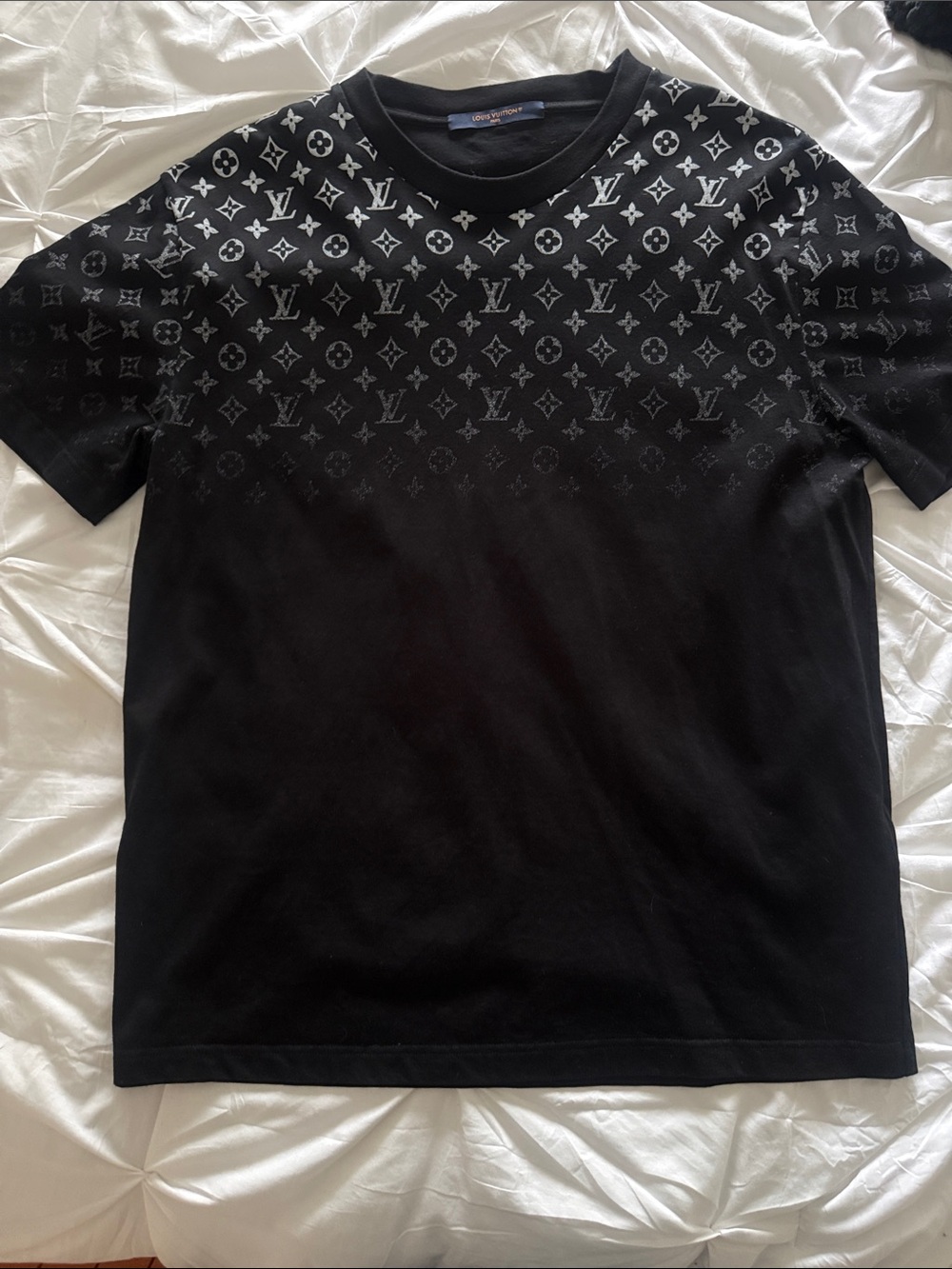 Louis Vuitton Black T-Shirt with White Monogram Gradient